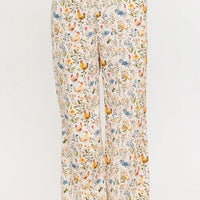 Rooster And Floral Print Wide Leg Pants