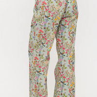 Floral Hummingbird Print Wide Leg Pants