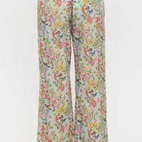Floral Hummingbird Print Wide Leg Pants