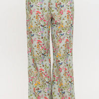 Floral Hummingbird Print Wide Leg Pants