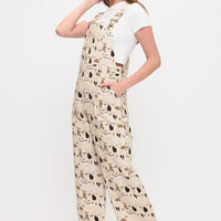 Playful Cats And Leaves Print Overalls