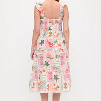 Coastal Vacation Print Ruffle Sleeve Midi Dress
