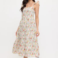 Wildflowers Print Ruffle Sleeve Midi Dress