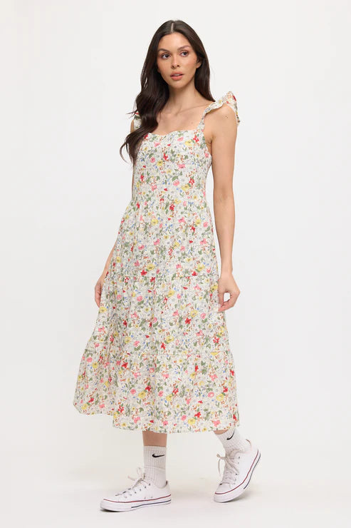 Wildflowers Print Ruffle Sleeve Midi Dress