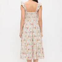 Wildflowers Print Ruffle Sleeve Midi Dress