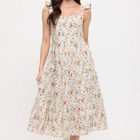 Wildflowers Print Ruffle Sleeve Midi Dress