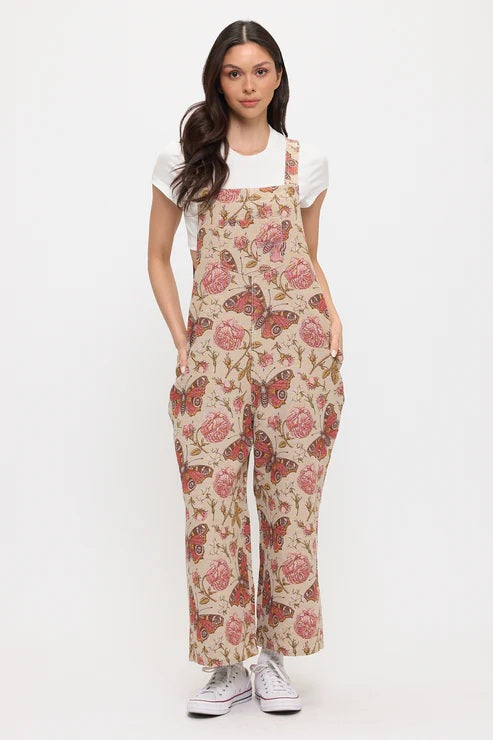 Vintage Butterfly And Rose Tapestry Overalls