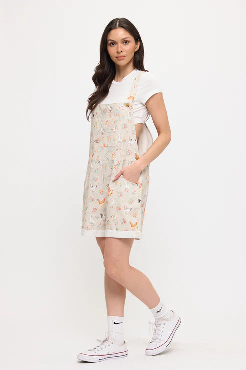 Ducks And Chickens Print Shortalls