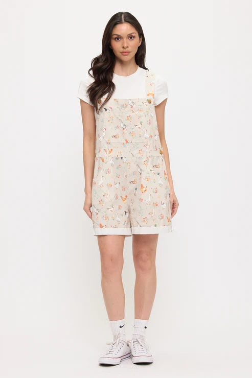 Ducks And Chickens Print Shortalls