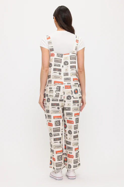 Retro Audio Beats Graphic Print Overalls