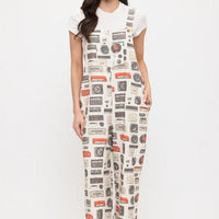Retro Audio Beats Graphic Print Overalls