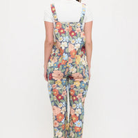 Retro Flowers Bouquet Print Overalls