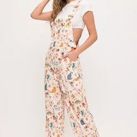 Cats Floral Print Overalls
