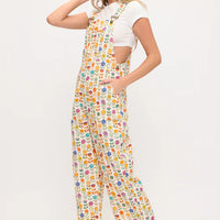 Retro Mod Floral Print Overalls