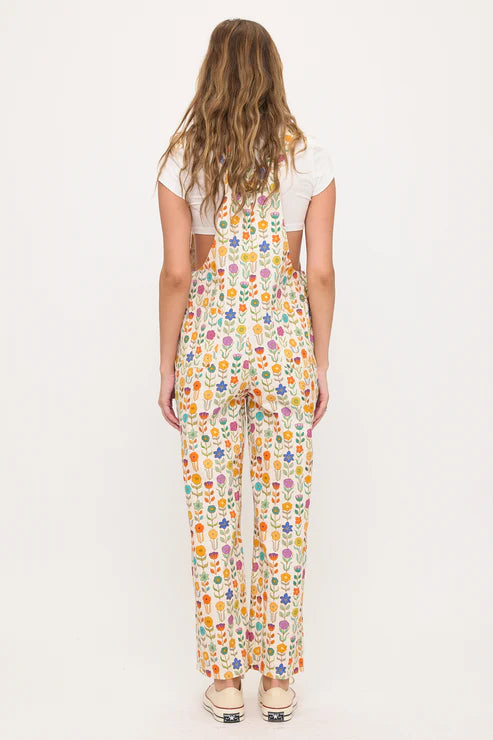 Retro Mod Floral Print Overalls