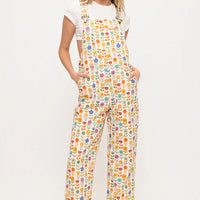 Retro Mod Floral Print Overalls