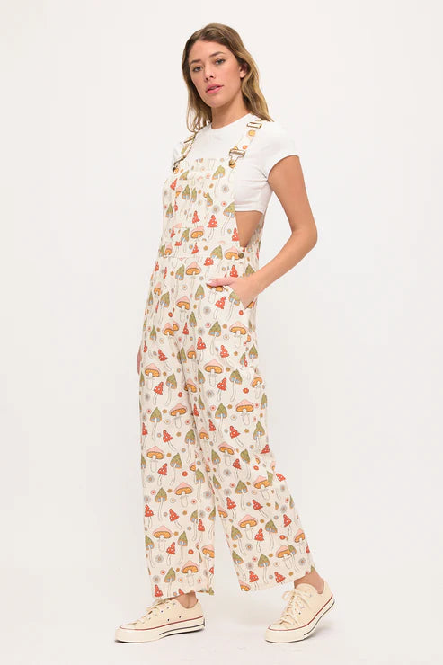 Retro Mushroom Garden Print Overalls