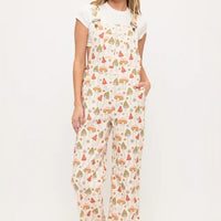 Retro Mushroom Garden Print Overalls