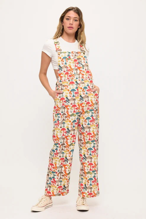 Colourful Mushroom Woods Print Overalls