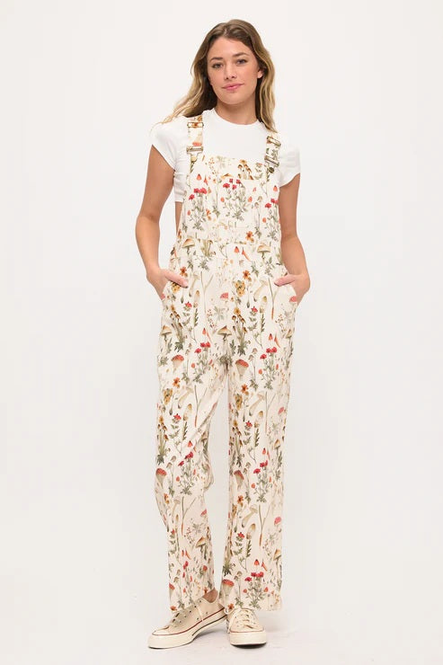 Mushroom Meadows Print Overalls