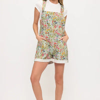 Floral Hummingbird Print Shortalls