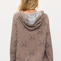 Cat Whiskers Print Tunic Hoodie