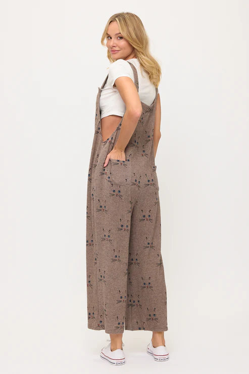 Cat Whiskers Print Overalls