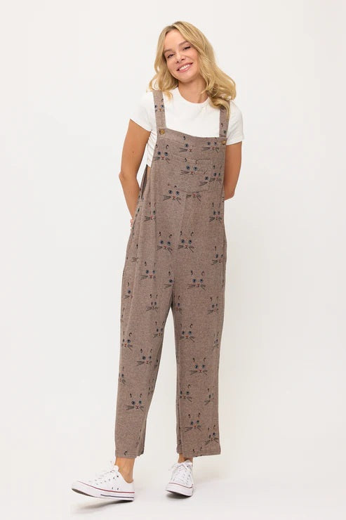 Cat Whiskers Print Overalls