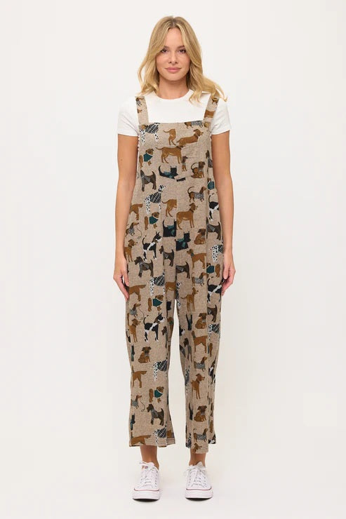 Holiday Dog Print Overalls