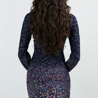 Confetti Print Full Sleeves Winter Tunic Blue