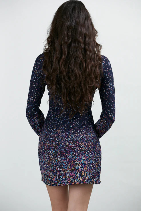 Confetti Print Full Sleeves Winter Tunic Blue