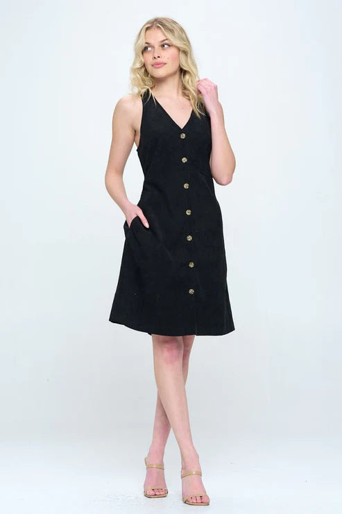 Black Corduroy Button Up Dress
