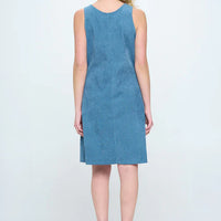 Blue Corduroy Button Up Dress