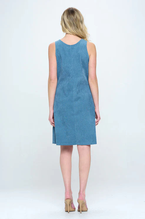 Blue Corduroy Button Up Dress