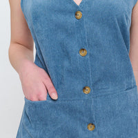 Blue Corduroy Button Up Dress