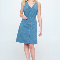 Blue Corduroy Button Up Dress