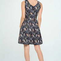 Colorful Black Cat Print Dress