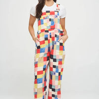 Colorful Patch Square Print Overalls