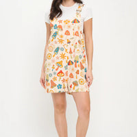 Colorful Floral Mushrooms Print Shortalls