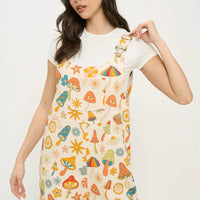 Colorful Floral Mushrooms Print Shortalls