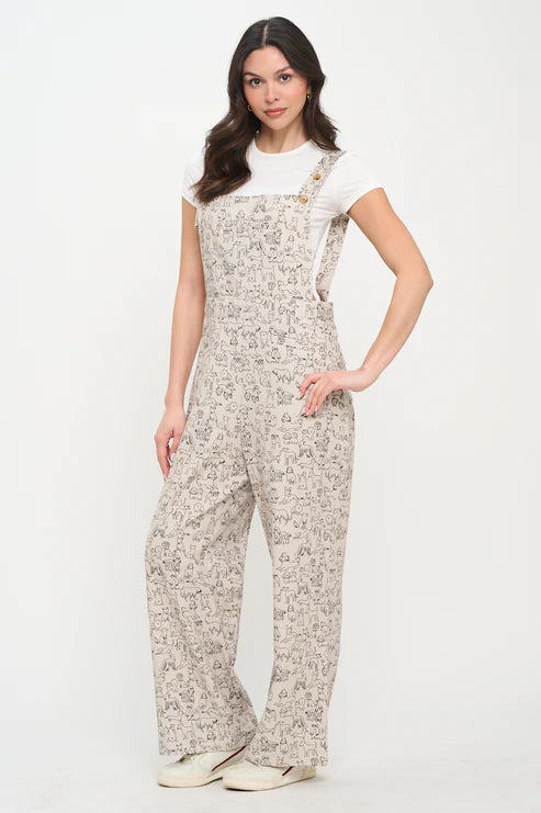 Different Breed Dogs Print Overalls