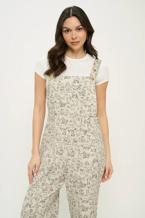Different Breed Dogs Print Overalls