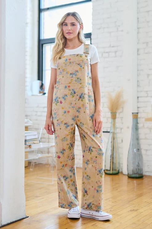 Vintage Watercolor Floral Overalls