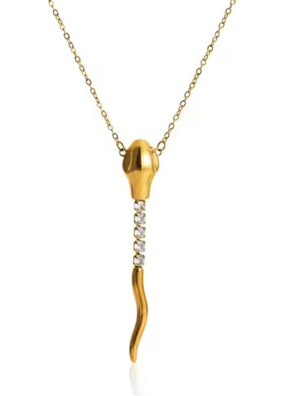 Snake - Tennis Necklace Serpent - Steel 14K Cz Necklace