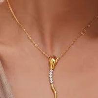 Snake - Tennis Necklace Serpent - Steel 14K Cz Necklace