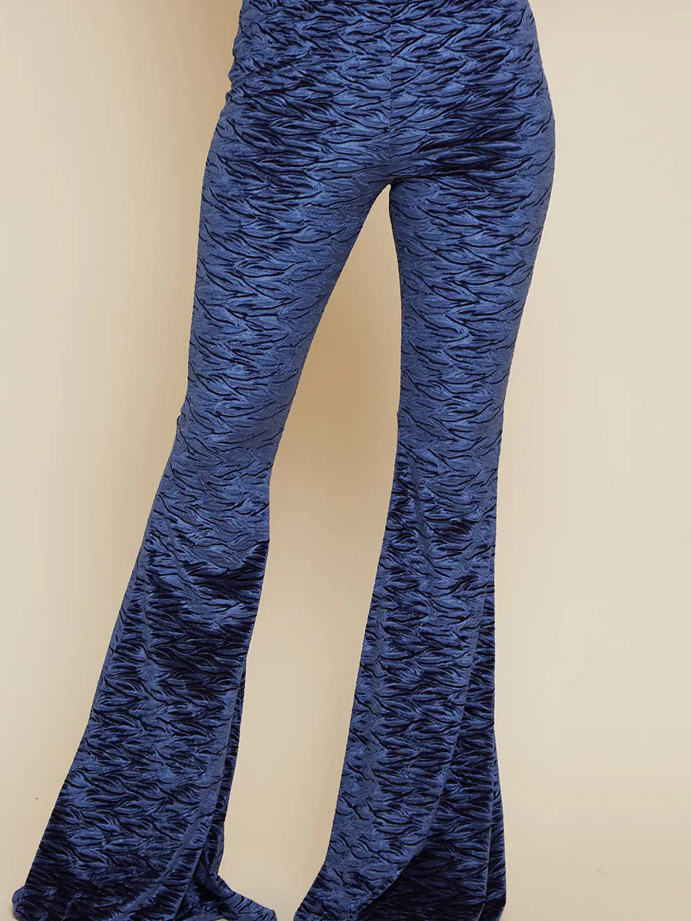 Navy Velvet Burn Out Print Bell Bottom