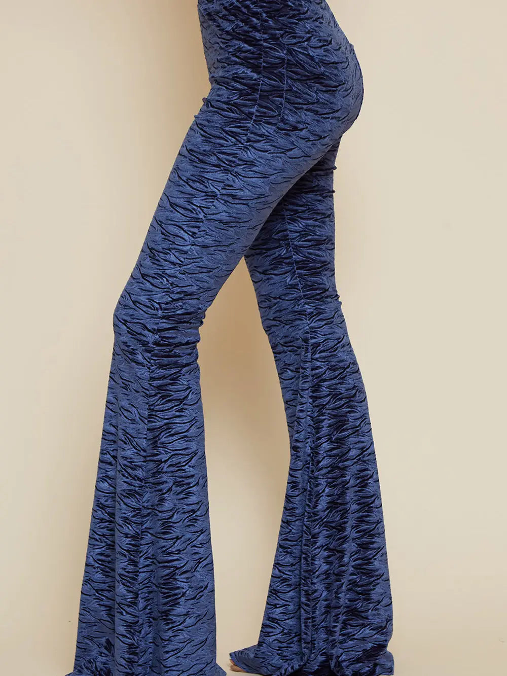 Navy Velvet Burn Out Print Bell Bottom