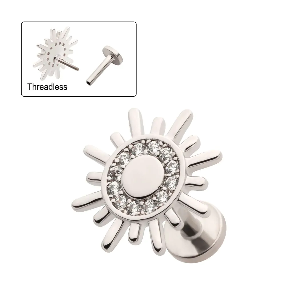 Spikey Sun Pave CZ Threadless Labret