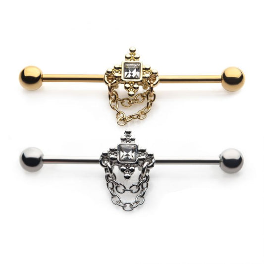Square Gem With Chains Industrial Barbell