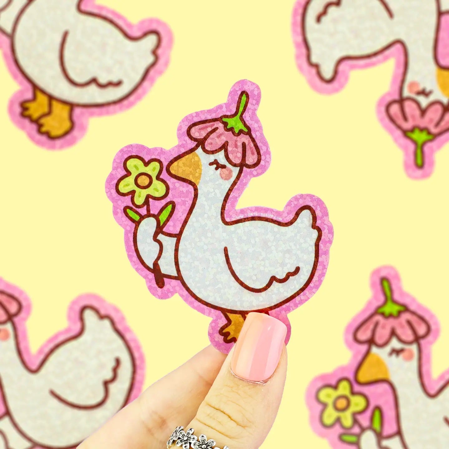 Floral Duck | Glitter | Holo | Ducky | Flower | Sticker